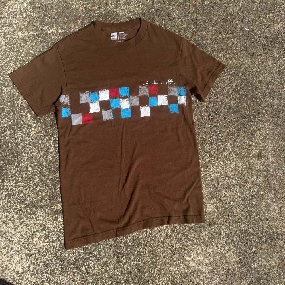 Quiksilver Vintage Graphic Block Print T-Shirt Brown S